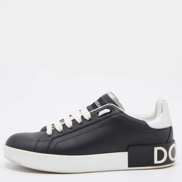 Pre Owned Dolce & Gabbana Black/Silver Leather Portofino Low Top Sneakers Size 37