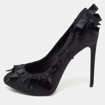 Pre Owned Dolce & Gabbana Black Canvas Bow Applique Pumps Size 38