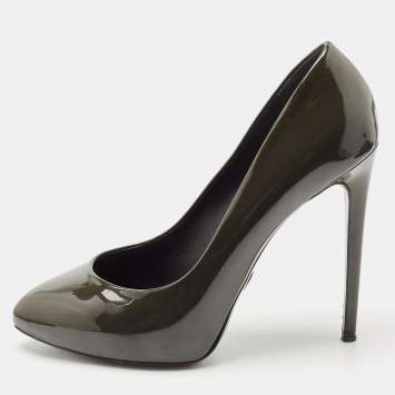 Pre Owned Dolce & Gabbana Dark Green Patent Leather Round Pumps Size 39