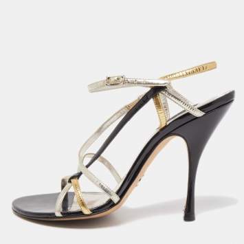 Pre Owned Dolce & Gabbana Tricolour Leather Strappy Sandals Size 39.5