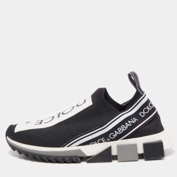 Pre Owned Dolce & Gabbana Black/White Knit Fabric Sorrento Sneakers Size 41 