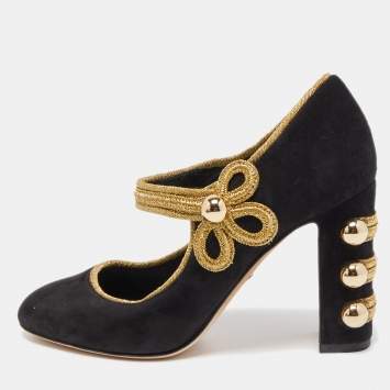 Pre Owned Dolce & Gabbana Black Suede Runway Military Mary Jane Pumps Size 36