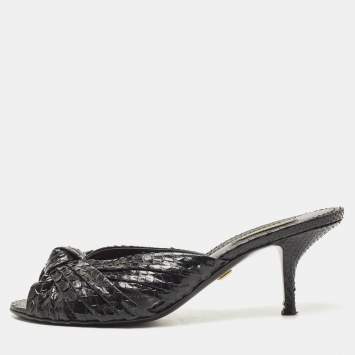 Pre Owned Dolce & Gabbana Black Knotted Python Slide Sandals Size 37