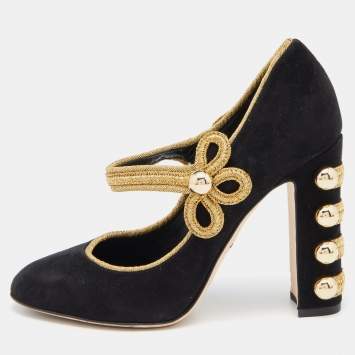Pre Owned Dolce & Gabbana Black/Gold Suede Military Vally Pumps Size 37