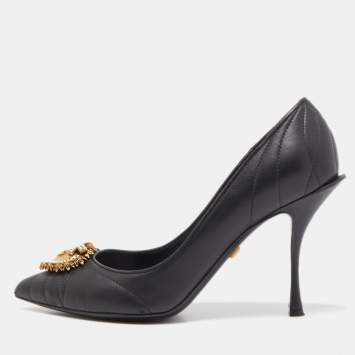 Pre Owned Dolce & Gabbana Black Leather Devotion Pumps Size 39