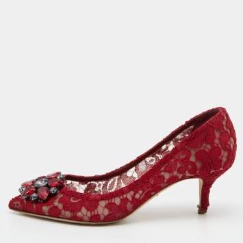 Pre Owned Dolce & Gabbana Red Lace Bellucci Pumps Size 37.5