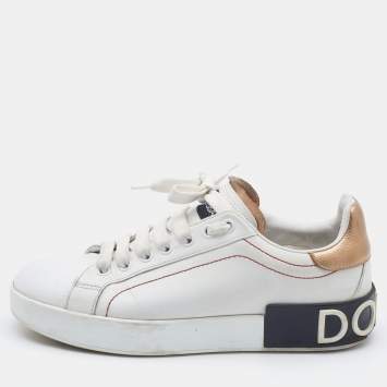 Pre Owned Dolce & Gabbana White Leather Portofino Low Top Sneakers Size 36