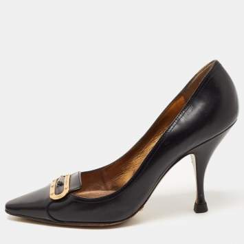 Pre Owned Dolce & Gabbana Black Leather Buckle Pumps Size 37