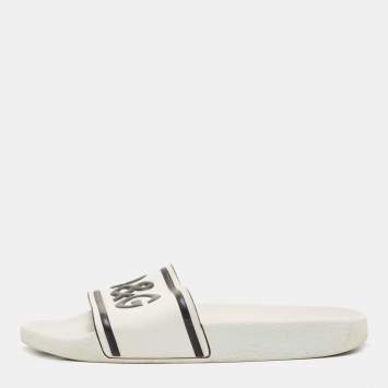 Pre Owned Dolce & Gabbana White Rubber Flat Slides Size 38