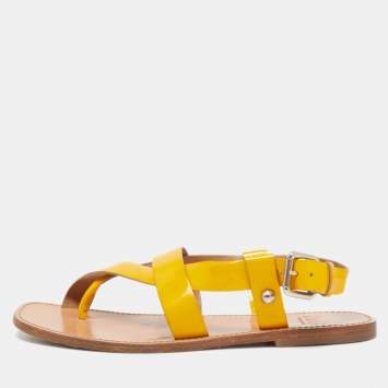 Pre Owned Dolce & Gabbana Yellow Patent Leather Toe Ring Flat Sandals Size 39