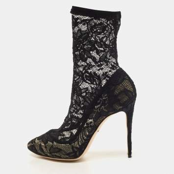 Pre Owned Dolce & Gabbana Black Lace Ankle Booties Size 39