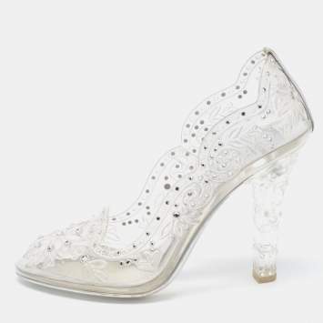 Pre Owned Dolce & Gabbana Transparent PVC Cinderella Embellished Round Toe Pumps Size 38