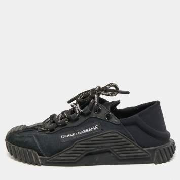 مملوكة مسبقًا Dolce & Gabbana Black Canvas and Suede NS1 Sneakers Size 38.5