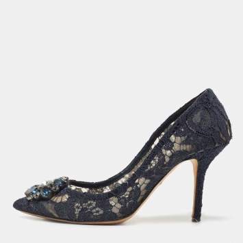 Pre Owned Dolce & Gabbana Blue Lace Bellucci Pumps Size 37.5