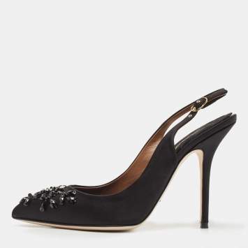 Pre Owned Dolce & Gabbana Black Satin Embellished Slingback Pumps Size 39