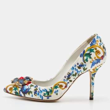 Pre Owned Dolce & Gabbana Multicolor Floral Fabric Crystal Embellished Bellucci Pumps Size 38
