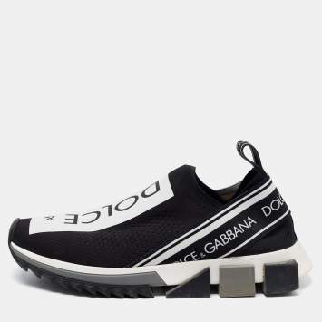Pre Owned Dolce & Gabbana Black Knit Fabric Sorrento Slip On Sneakers Size 39