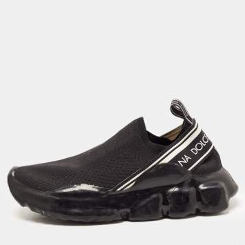 Pre Owned Dolce & Gabbana Black Knit Fabric Sorrento Slip On Sneakers Size 39