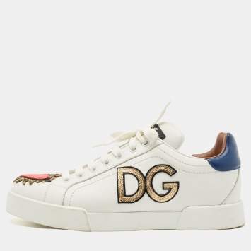 Pre Owned Dolce & Gabbana White Leather Sacred Heart Portofino Sneakers Size 40
