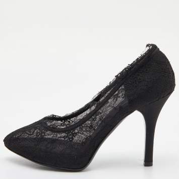 Pre Owned Dolce & Gabbana Black Lace and Fabric Pumps Size 39