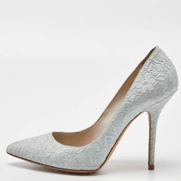 Pre Owned Dolce & Gabbana Light Blue Brocade Fabric Pointed Toe Pumps Size 40