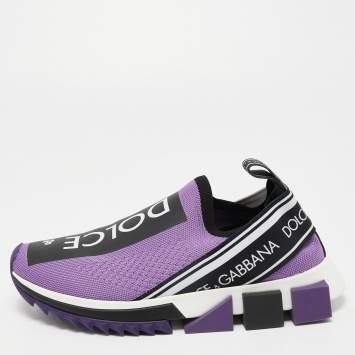 Pre Owned Dolce & Gabbana Purple Logo Print Knit Fabric Sorrento Sneakers Size 37