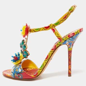 Pre Owned Dolce & Gabbana Multicolor Patent Brocade Ankle Strap Sandals Size 41