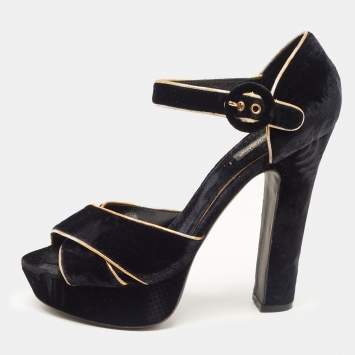 Pre Owned Dolce & Gabbana Black Velvet Criss Cross Platform Ankle Strap Sandals Size 40