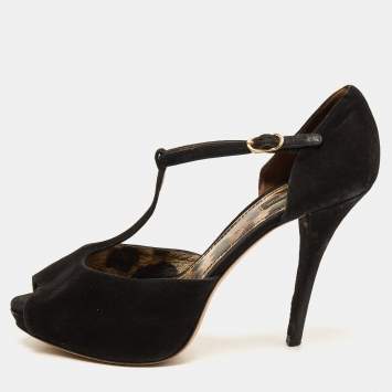 Pre Owned Dolce & Gabbana Black Suede Ankle Strap Platform Sandals Size 40