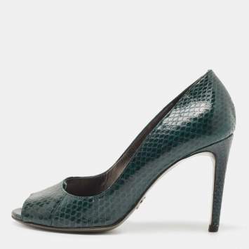 Pre Owned Dolce & Gabbana Green Snakeskin Leather Peep Toe Pumps Size 36