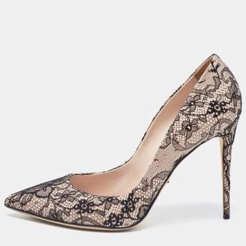 Pre Owned Dolce & Gabbana Black/Beige Floral Lace Pointed Toe Pumps Size 40