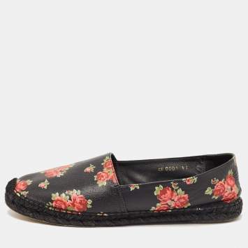 Pre Owned Dolce & Gabbana Black Leather Flower Print Espadrille Size 41