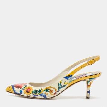 Pre Owned Dolce & Gabbana Floral Print Patent Leather Slingback Sandals Size 37