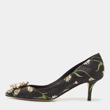 Pre Owned Dolce & Gabbana Multicolor Floral Print Brocade Fabric Crystal Embellished Pumps Size 38.5