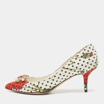 Pre Owned Dolce & Gabbana Multicolor Floral Fabric Embellished Crystal Embellished Pointed Toe Pumps Size 39