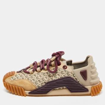 Pre Owned Dolce & Gabbana Beige/Brown Suede and Neoprene NS1 Sneakers Size 38