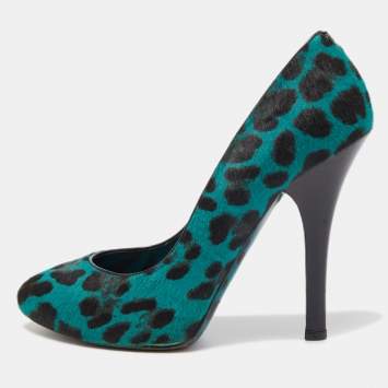 Pre Owned Dolce & Gabbana Green/Black Calf Hair Pointed Toe Pumps Size 38.5