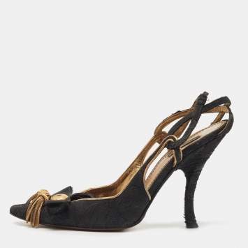 Pre Owned Dolce & Gabbana Black Mesh Slingback Pumps Size 38
