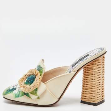 Pre Owned Dolce & Gabbana Hydrangea Print  patent Leather Jackie Mules Size 39