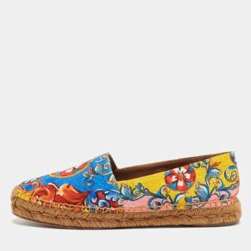 Pre Owned Dolce & Gabbana Multicolor Brocade Fabric Espadrille Flats Size 37