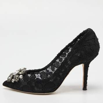 Pre Owned Dolce & Gabbana Black Lace Bellucci Pumps Size 35