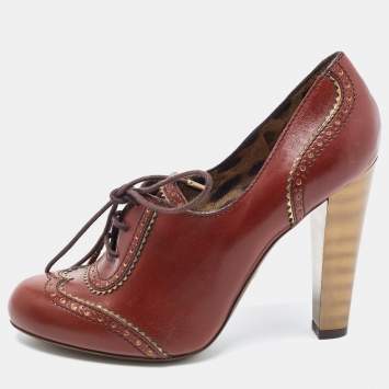 Pre Owned Dolce & Gabbana Brown Brogue Leather Loafer Pumps Size 39