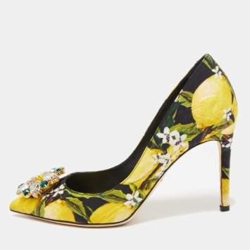 Pre Owned Dolce & Gabbana Multicolor Brocade Fabric Floral Print  Crystal Embellished Pumps Size 36.5