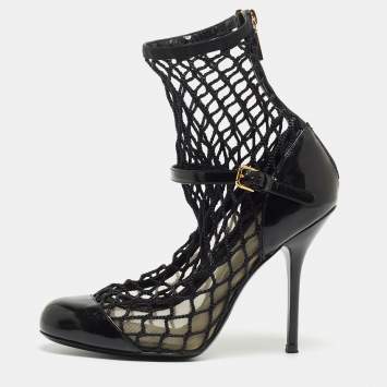 Pre Owned Dolce and Gabbana Black Mesh and Patent Leather Pumps Size 38.5