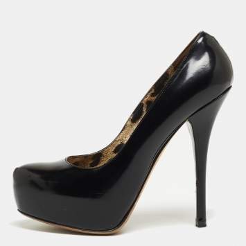 Pre Owned Dolce & Gabbana Black Patent Leather Platform Pumps Size 37.5