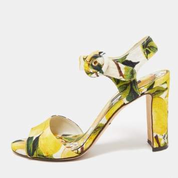 Pre Owned Dolce & Gabbana Multicolor Brocade Fabric Ankle Strap Sandals Size 36.5
