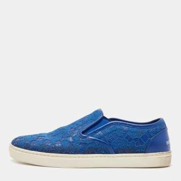 Pre Owned Dolce & Gabbana Blue Lace Slip On Sneakers Size 38