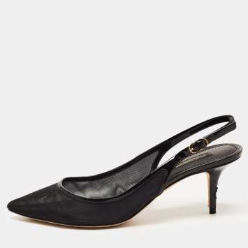 Pre Owned Dolce & Gabbana Black Mesh And Patent Leather Slingback Pumps Size 39.5