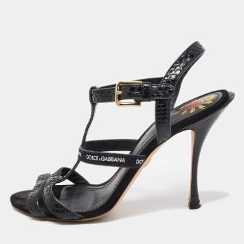Pre Owned Dolce & Gabbana Black Python Strappy Sandals Size 39