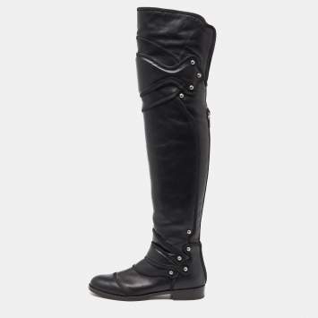 Pre Owned Dolce & Gabbana Black Leather Knee Length Boots Size 37